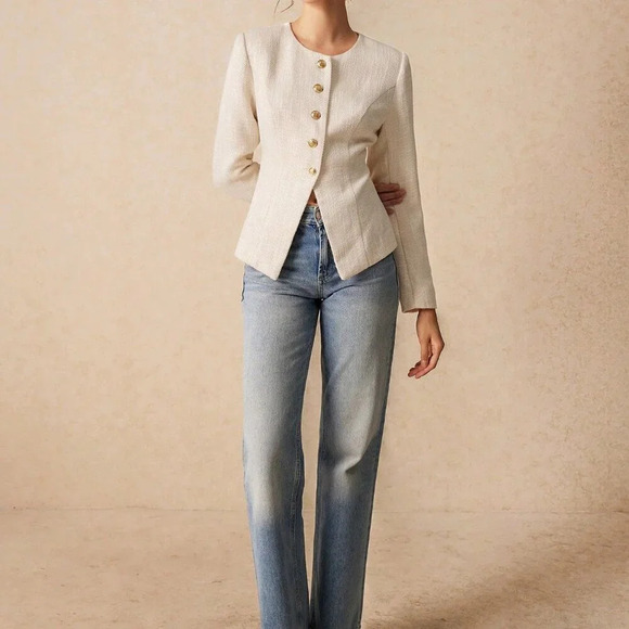 Apricot Casual Women's Elegant Wool Coat With Front Button Closure - Picture 6 of 7